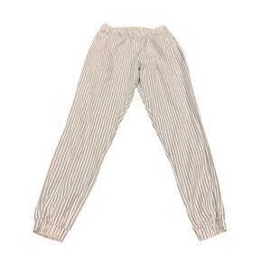 Astrid Anderson Womens Navy Blue White Striped Linen Blend Joggers S Nautical